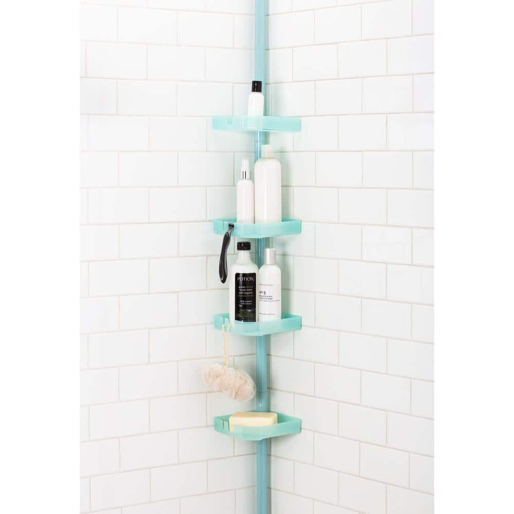 Bath Bliss Organizador de Ducha de Plástico con Esquina de Tensión de 4 Niveles en Seaglass