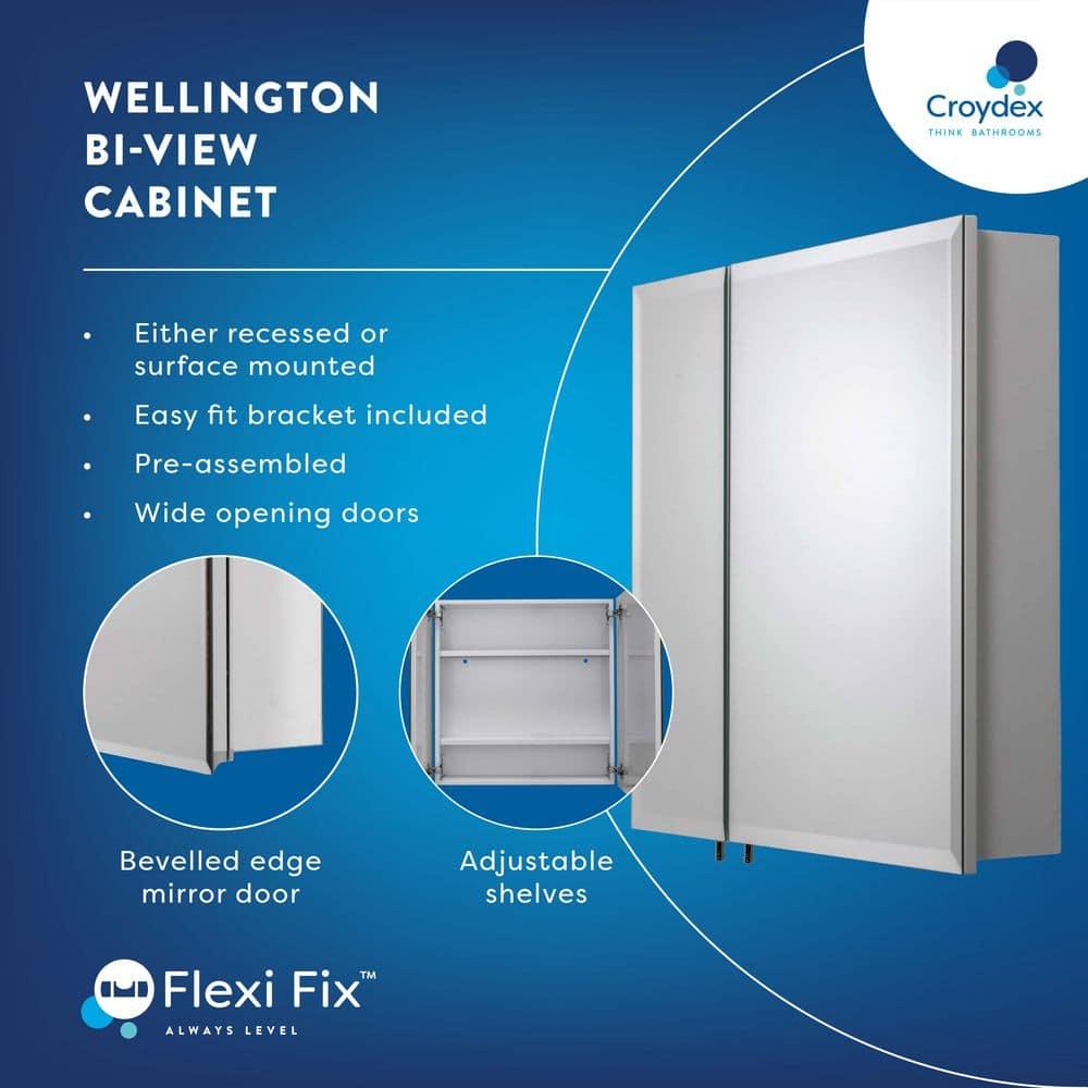 Croydex Wellington Double Door Aluminium Bathroom Medicine Cabinet in White (24x24in)