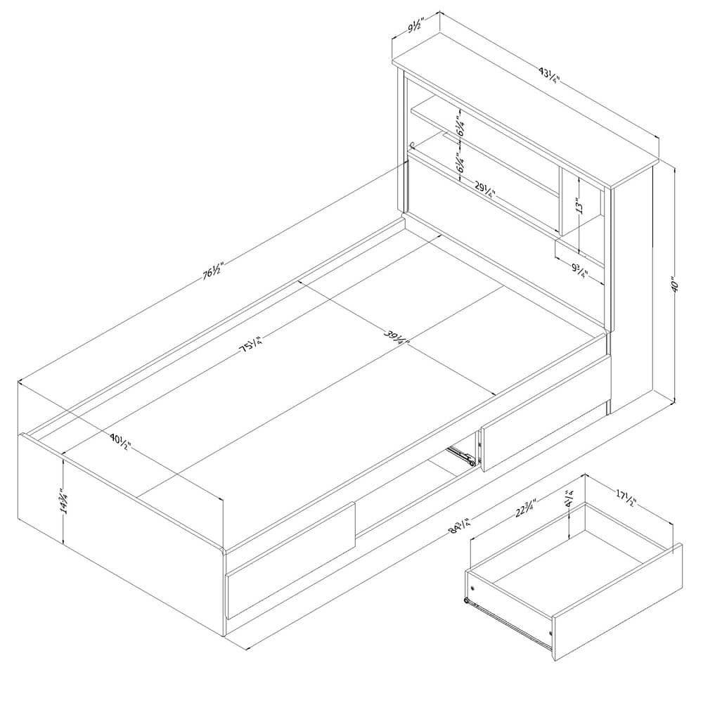 South Shore Vito Mates Bed With Bookcase Headboard Set