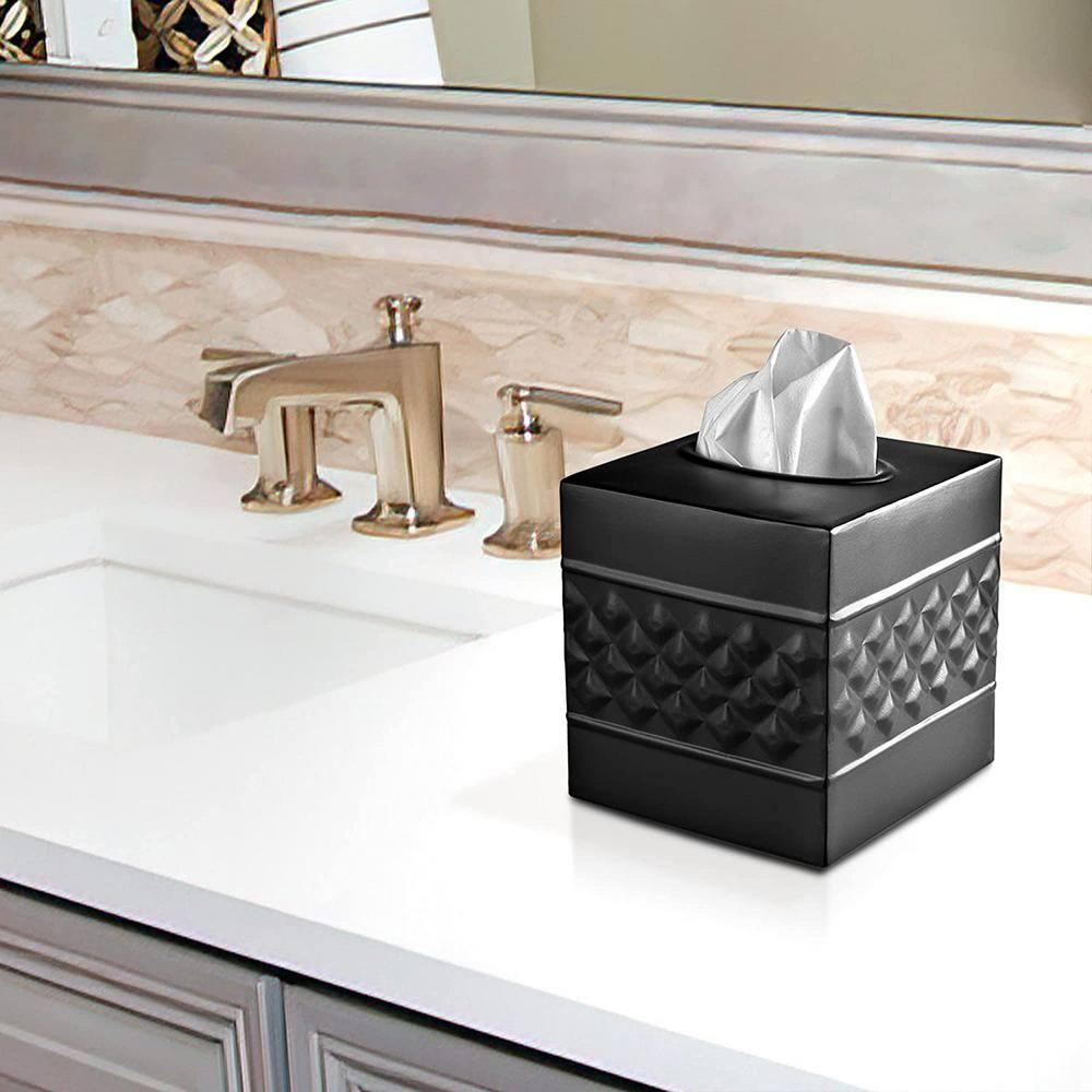 Monarch Abode Tissue Box Cover, Hand Hammered, Metal, Square Tissue Box Holder, Black