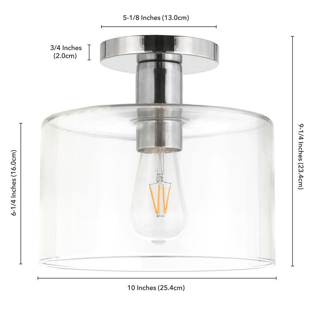 Evelyn&Zoe 10" Polished Nickel Finish Metal/Glass Semi Flush Mount