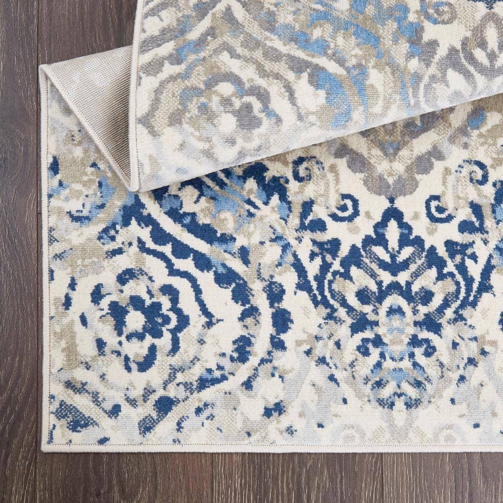 Home Dynamix Melrose Audrey Ogee Damask Area Rug, Ivory/Blue, 7'10"x10'2"
