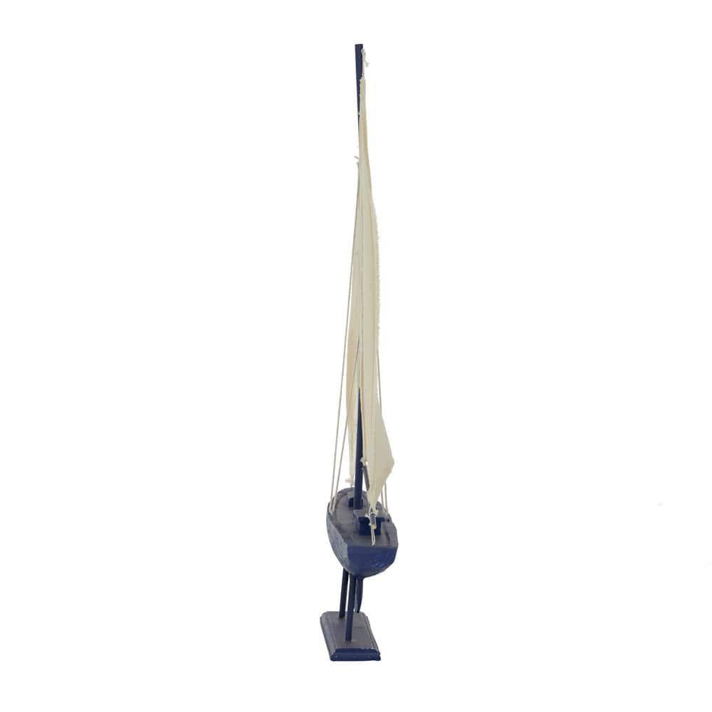 17" x 28" Dark Blue Wood Sail Boat Sculpture with Lifelike Rigging, by DecMode