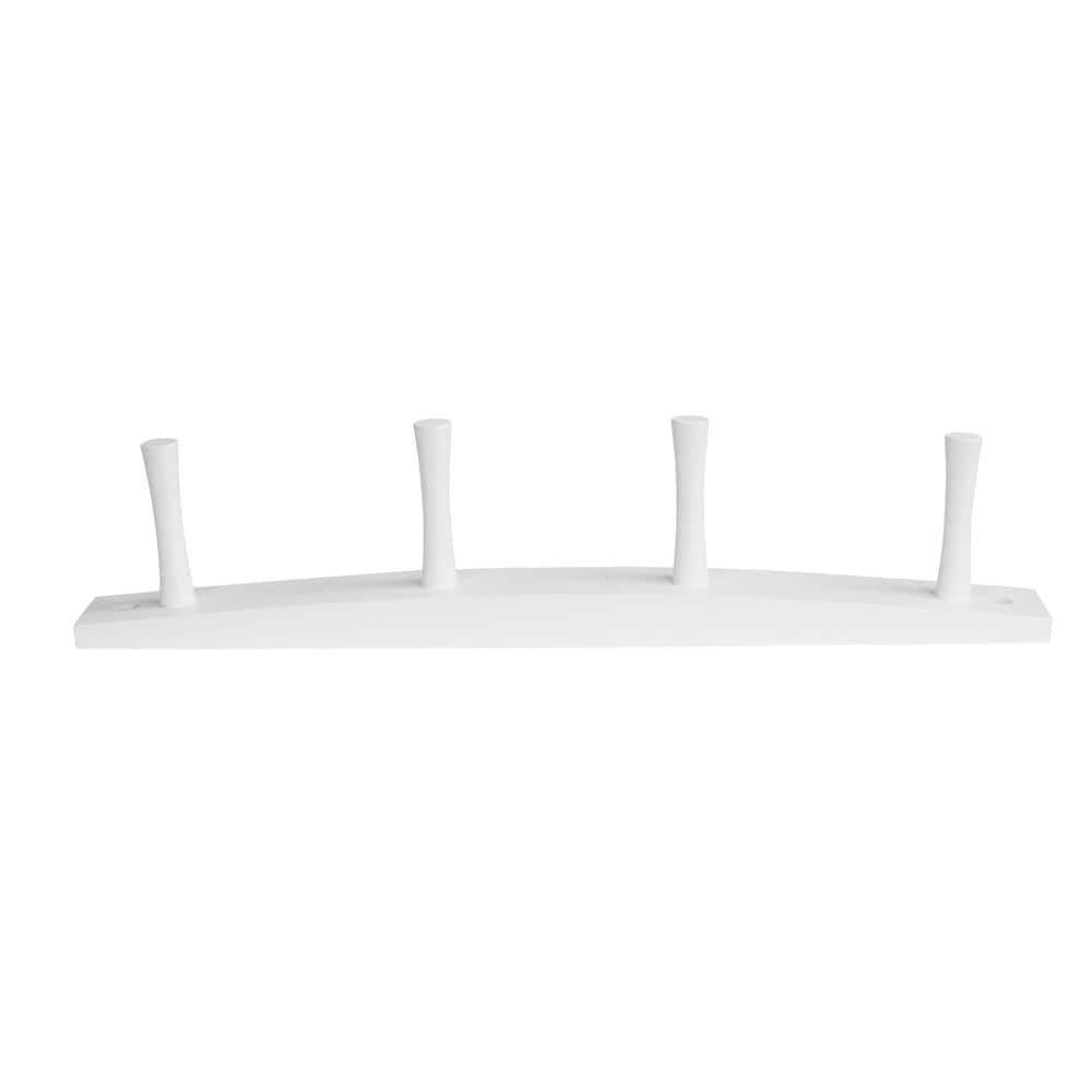 15.5 in. L Decorative White 4-Peg Wall Mount Wood Rack