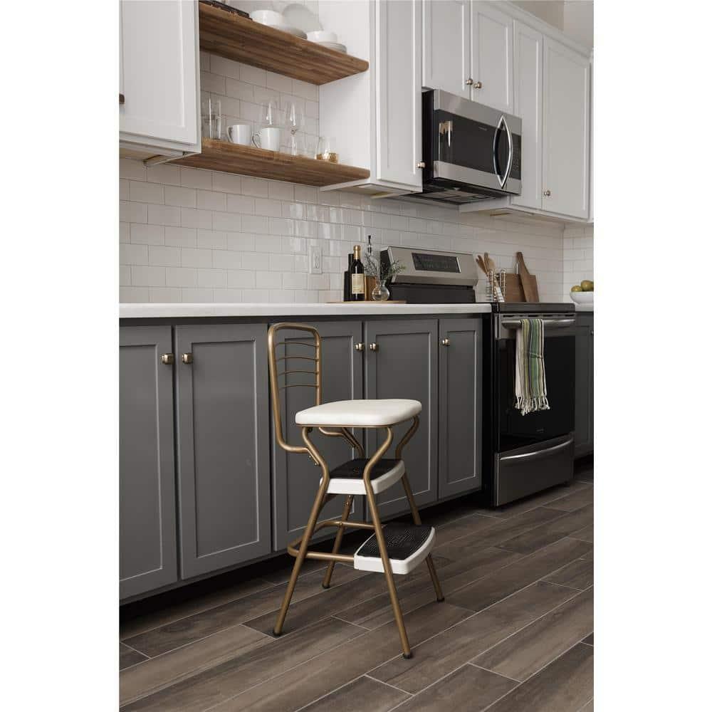 Stylaire Steel Retro Chair + Step Stool with Flip-Up Vinyl Seat