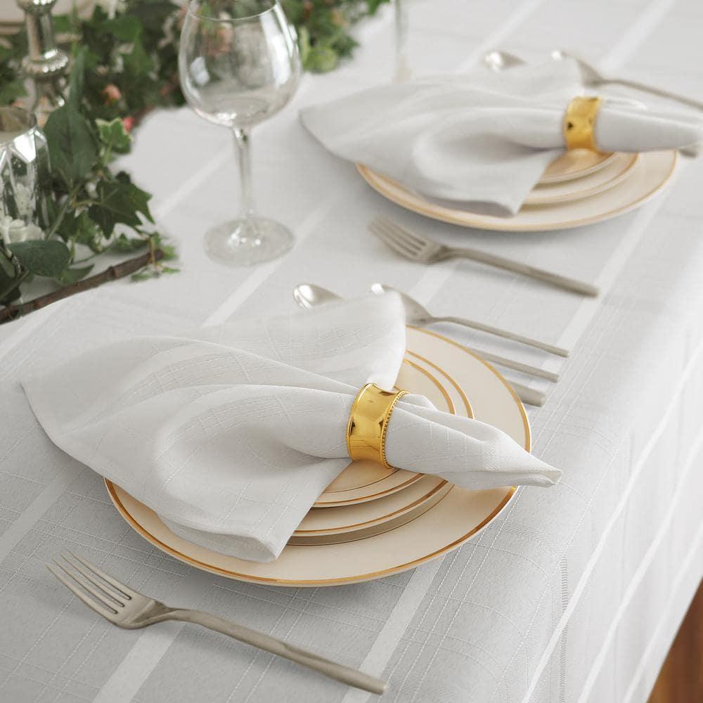 Elegance Plaid Stain Resistant Napkin Set of 4 - 17" x 17" - White - Elrene Home Fashions