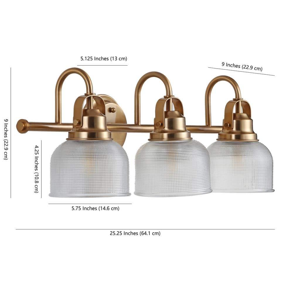 25.25" LED 3-Light Metal/Glass Virginia Pendent Brass/Gold - JONATHAN Y: ETL Listed, Bathroom Fixture