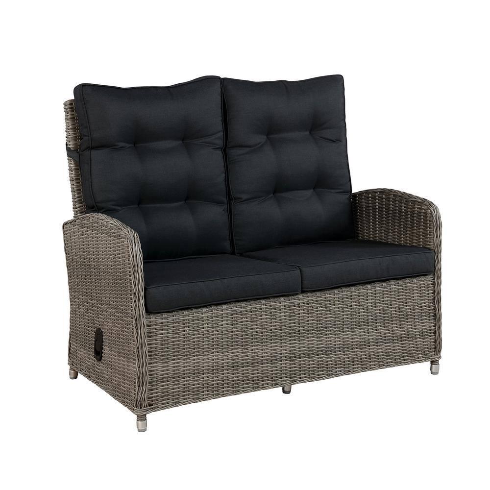 Monaco 3pc Set with 2 Seat Reclining Bench & 2 Ottomans - Gray - Alaterre Furniture: All-Weather Wicker, Aluminum Frame