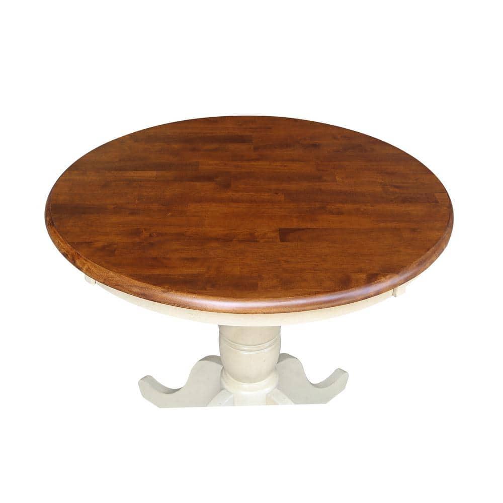 International Concepts 30" Round Top Pedestal Table-28.9" H, Antiqued Almond/Espresso