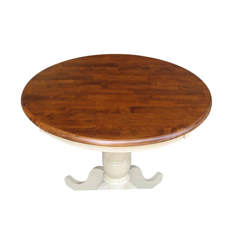 International Concepts 30" Round Top Pedestal Dining Table Antiqued Almond/Espresso: Mid-Century Style, Seats 4