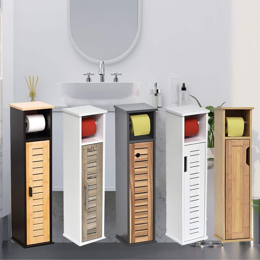 Evideco Compact Toilet Paper Storage Cabinet with Dispenser, Holds Up to 6 Rolls, Brown and Gray - Elements Collection 9912671