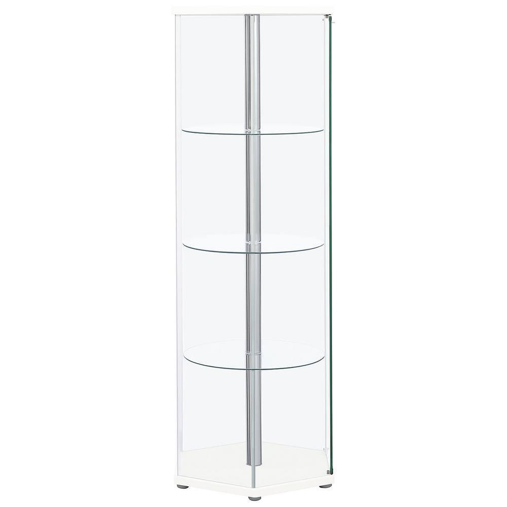 Coaster Zahavah Modern 4 Shelf Hexagon Shaped Glass Curio Cabinet White/Clear