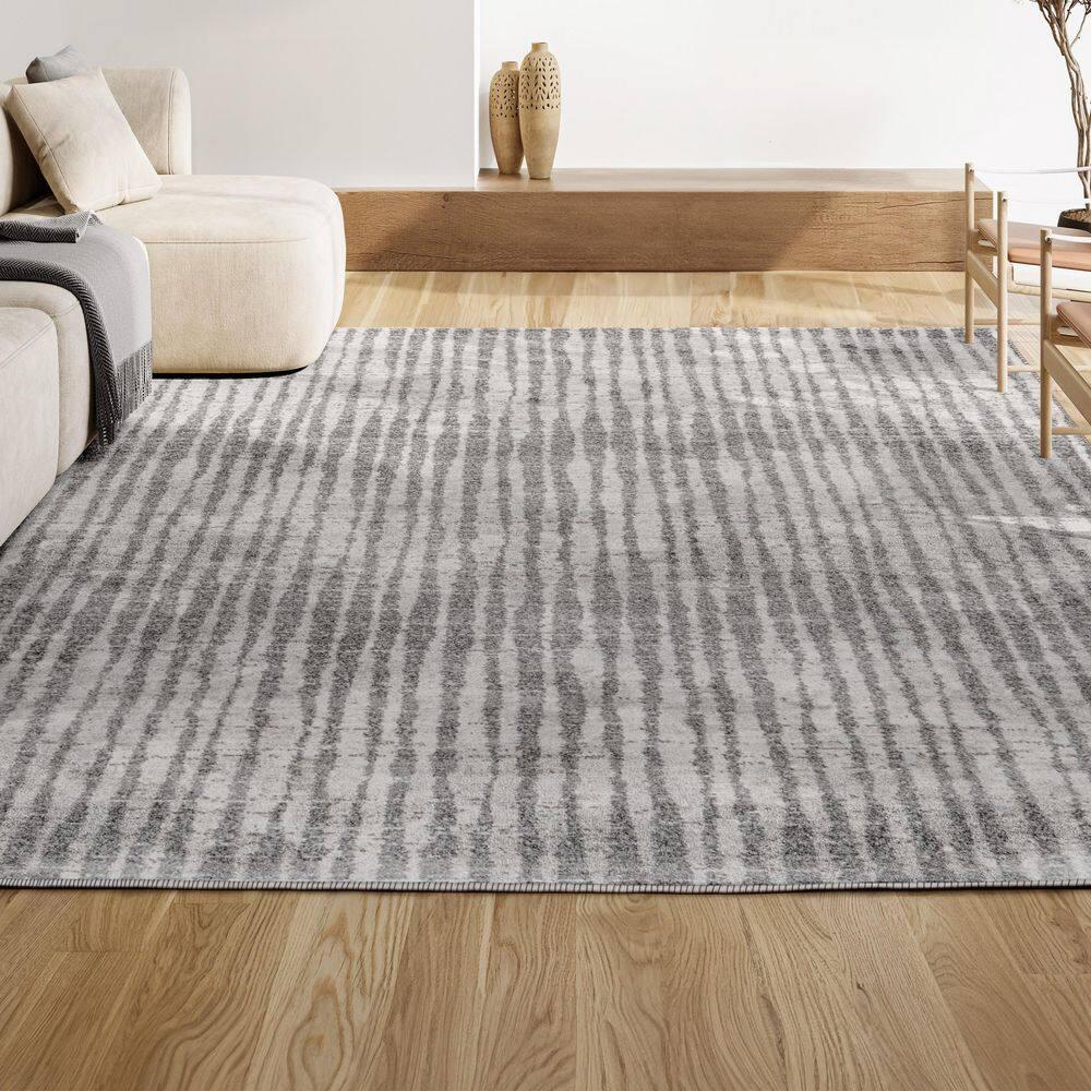 4'x6' Skoura Modern Bold Stripe Area Rug, Beige/Dark Gray - JONATHAN Y