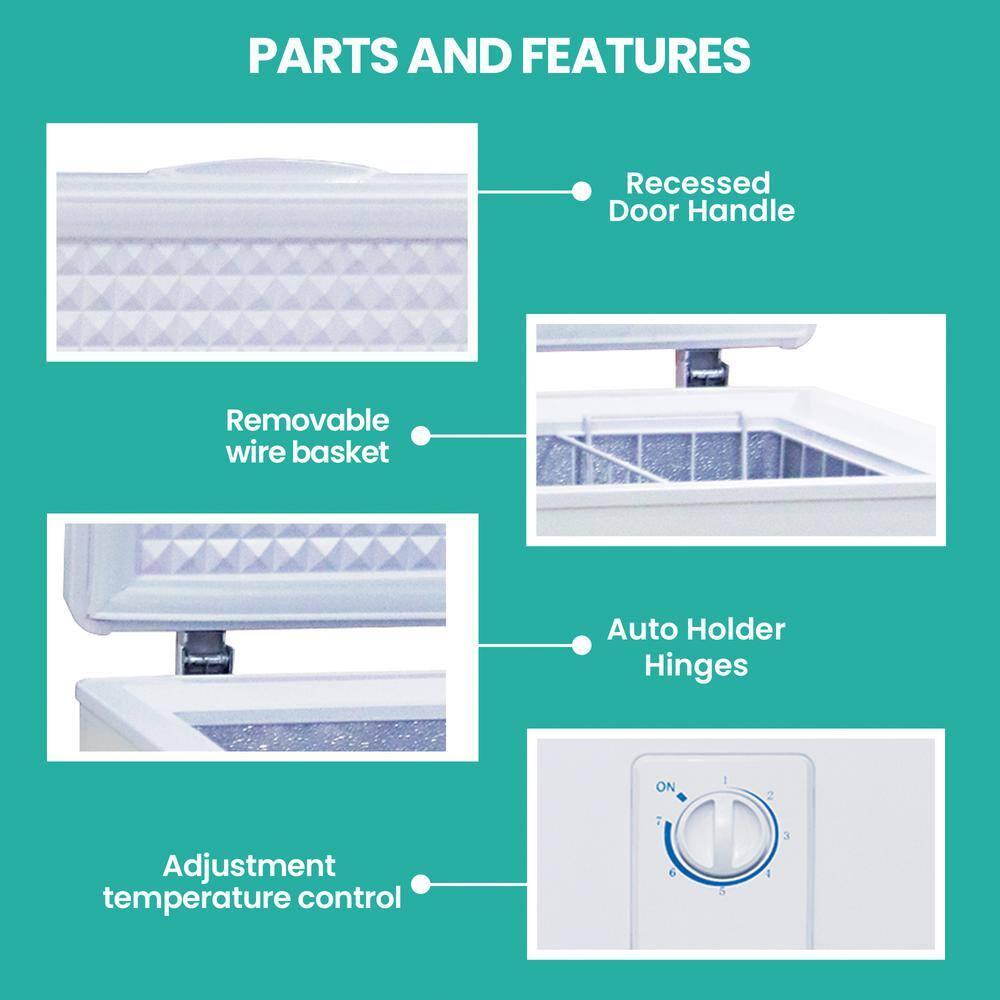 Koolatron Large Chest Freezer, 7.0 cu ft (195L),Manual Defrost Deep Freeze, Storage Basket, Space-Saving Flat Back, Stay-Open Lid, Front-Access Drain, White
