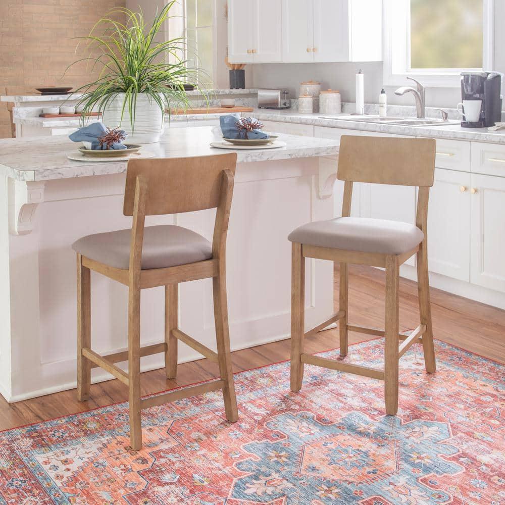24" Jordan Padded Seat Upholstery Counter Height Barstool Light Gray - Linon: Scandinavian Style, Wood Legs, Polyester