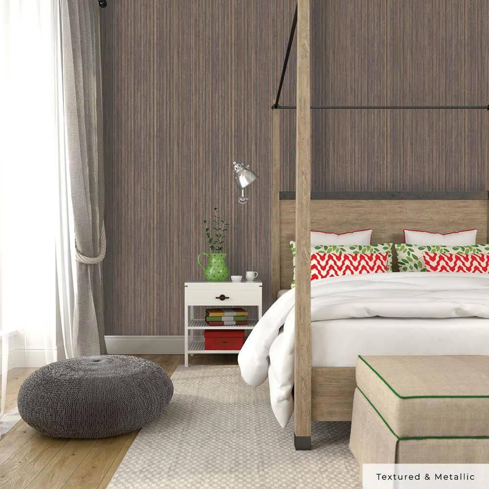 Tempaper & Co. 28 sq ft Faux Grasscloth Removable Peel and Stick Wallpaper Textured Bronze : Vinyl, Self-Adhesive, Thin Stripe Pattern