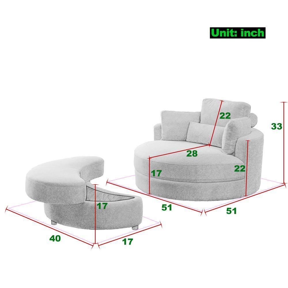 Modern 51" Oversized Swivel Accent Barrel Chair with Storage Ottoman, Club Big Round Cuddle Chair Sofa Lounge for Living Room Hotel Corner Reading (Linen Dark Gray)