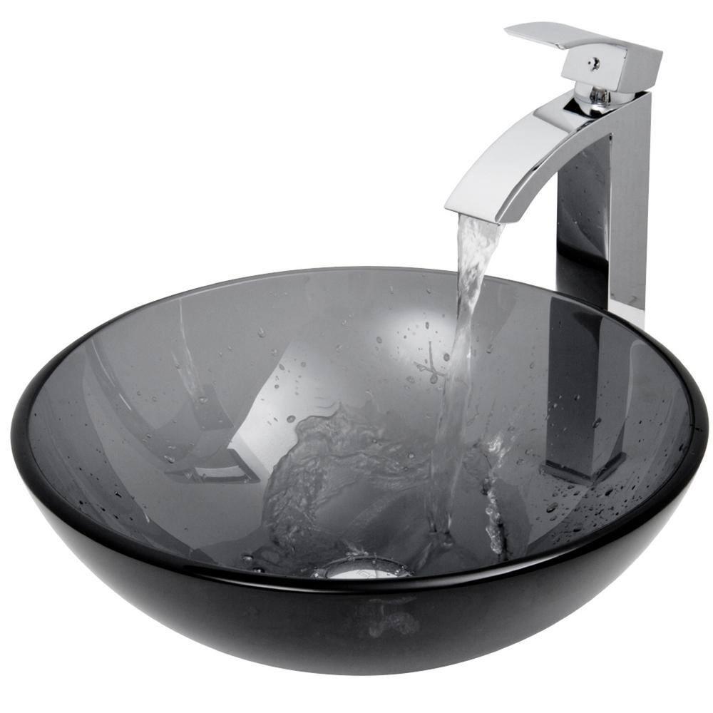 Glass Handmade Circular Vessel Bathroom Sink with Faucet