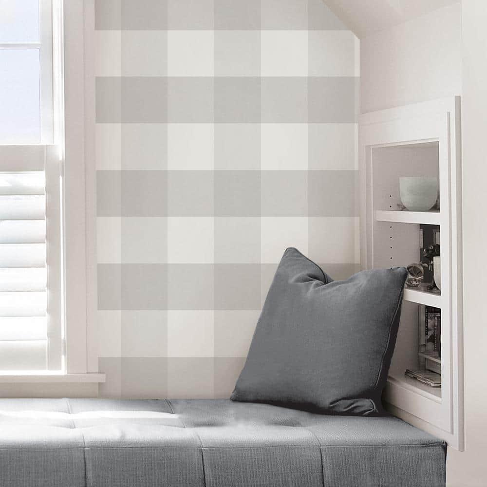 NuWallpaper Farmhouse Plaid Peel & Stick Wallpaper: Removable Vinyl, Self-Adhesive, Washable, Classic Gray Pattern, 30.75 Sq Ft Coverage