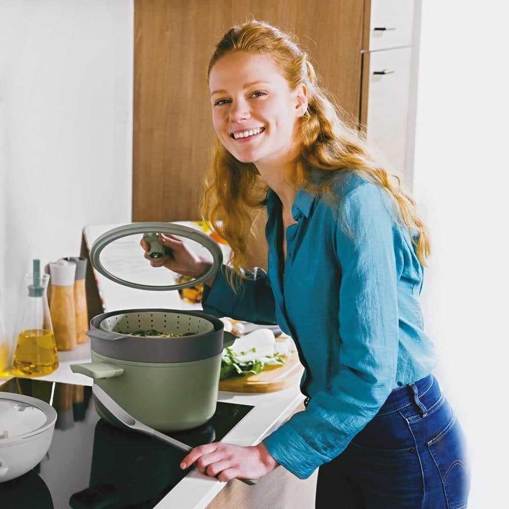 BergHOFF Balance Non-stick Silicone Collapsible Steamer Basket & Strainer 10", Recycled Material, Sage