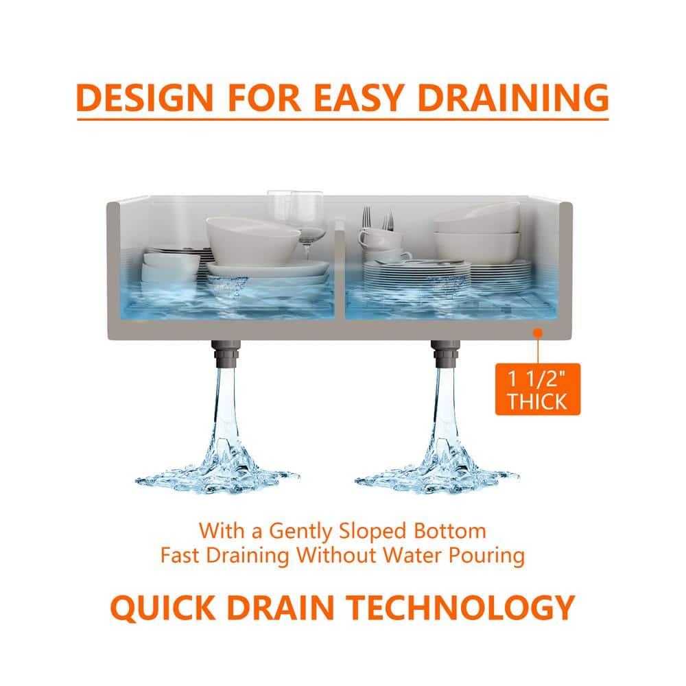 33" L X 20" W White Fireclay Double Bowl Workstation Farmhouse Kitchen Sink with Cutting Board And Dish-Drying Rack