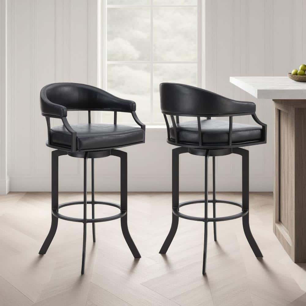 Armen Living Indoor Dione 30" Bar Height Barstool in Auburn Bay and Brown Faux Leather