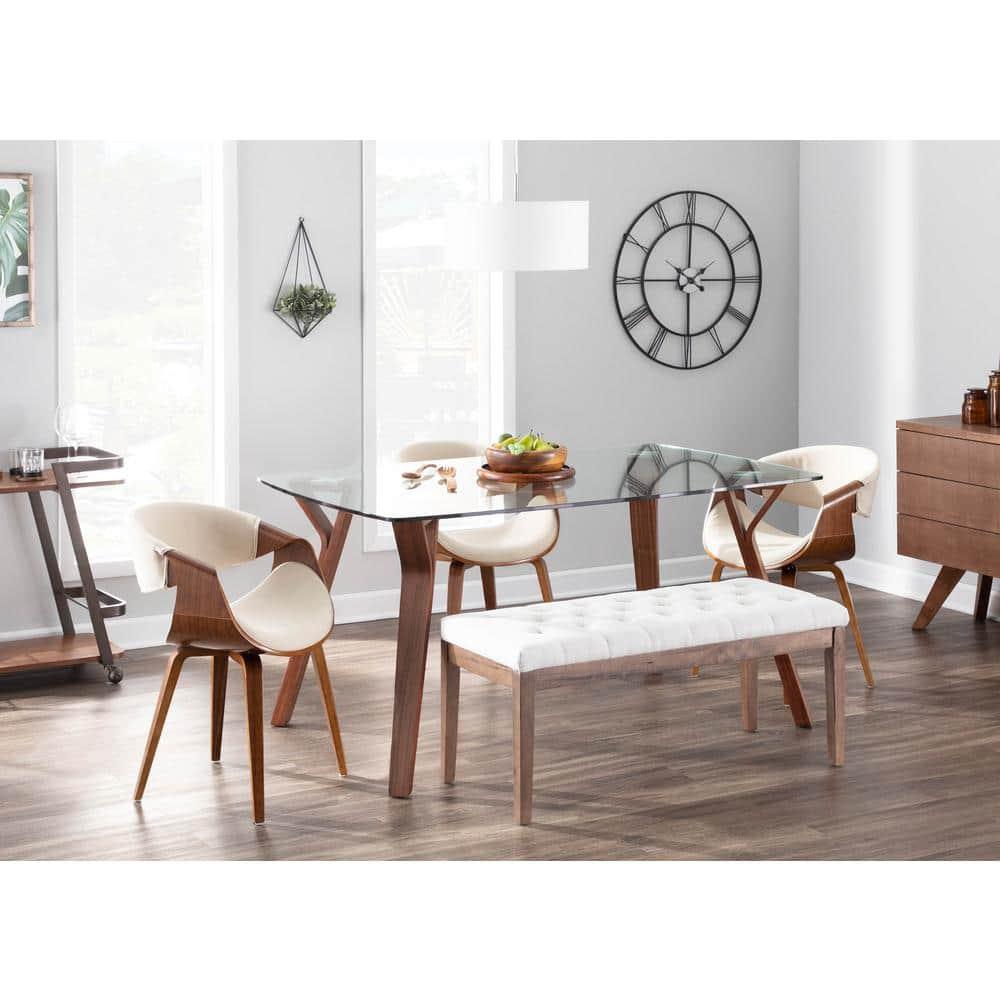 Curvo Mid-Century Modern Dining Accent Chair Cream - Lumisource: Upholstered, Wood Legs, Polyester