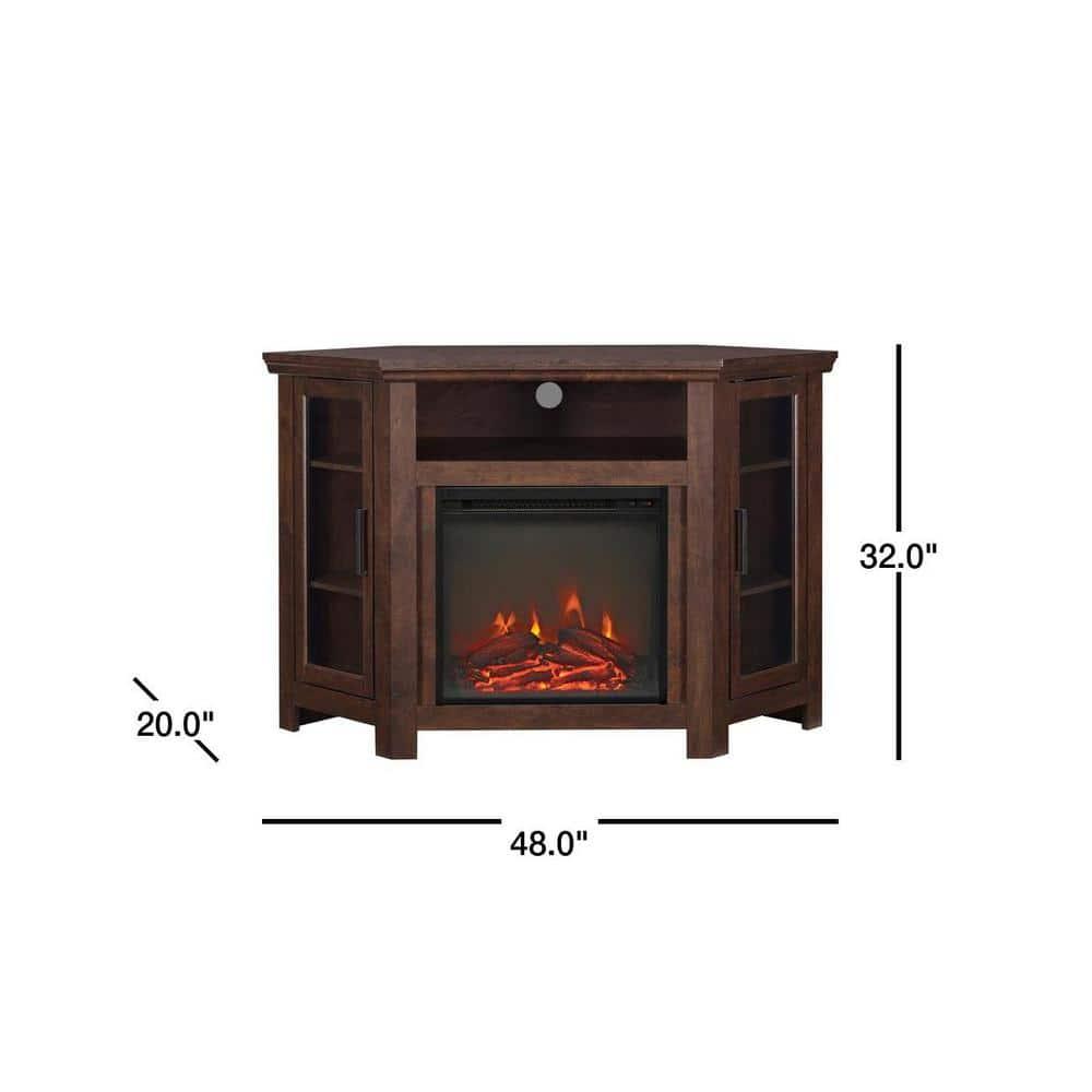 48" MDF Wood Corner Fireplace TV Stand - Traditional Brown