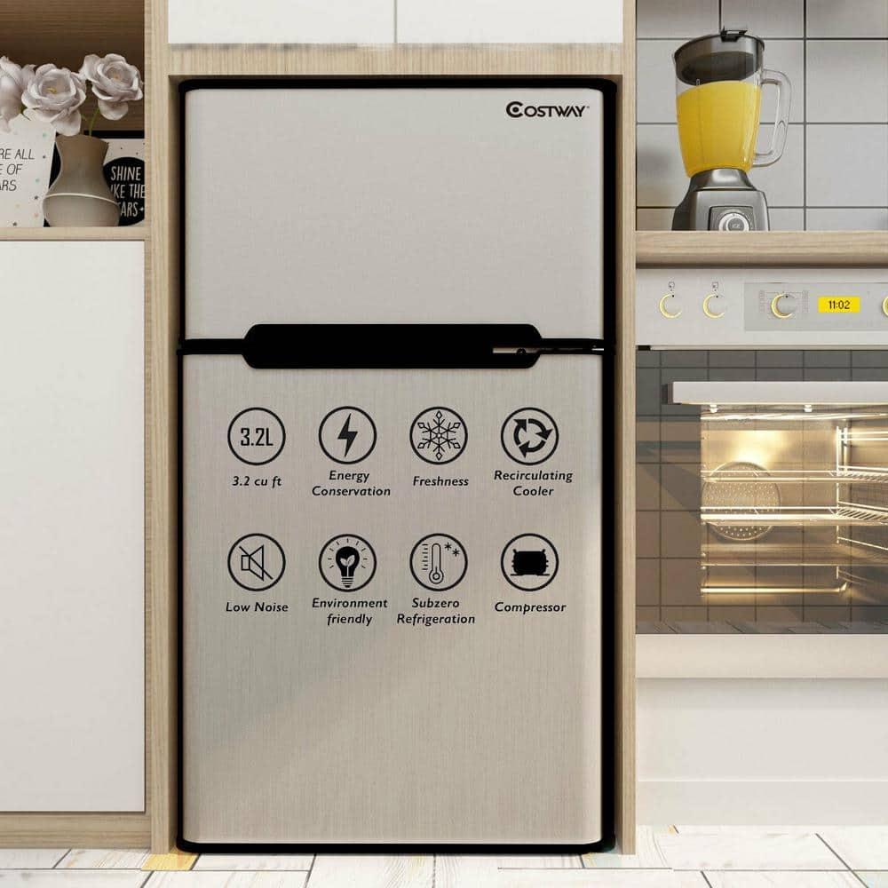 Costway Costway 3.2 Cubic Feet Portable Freestanding Mini Fridge with Freezer