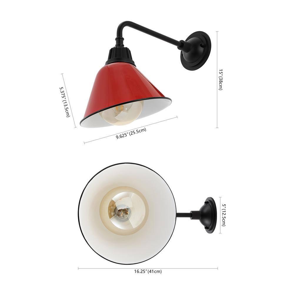 Croydon 9.63 in. Red 1-Light Farmhouse Industrial Indoor/Outdoor Iron LED Gooseneck Arm Outdoor Sconce