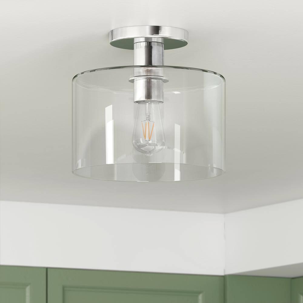 Evelyn&Zoe 10" Polished Nickel Finish Metal/Glass Semi Flush Mount