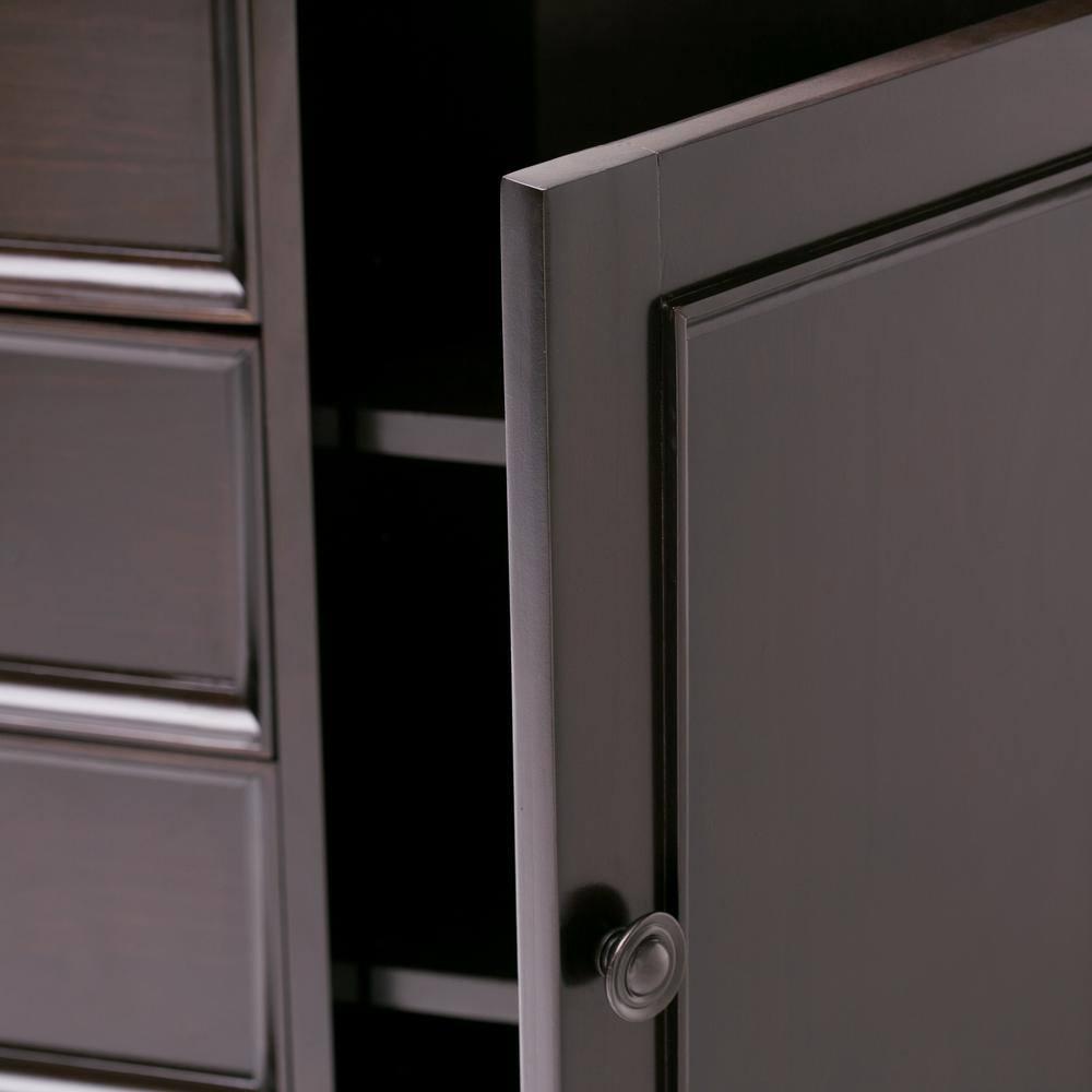 Simpli Home Amherst 32"W Solid Wood 2-Shelf Low Storage Cabinet with Adjustable Shelves and Tapered Legs