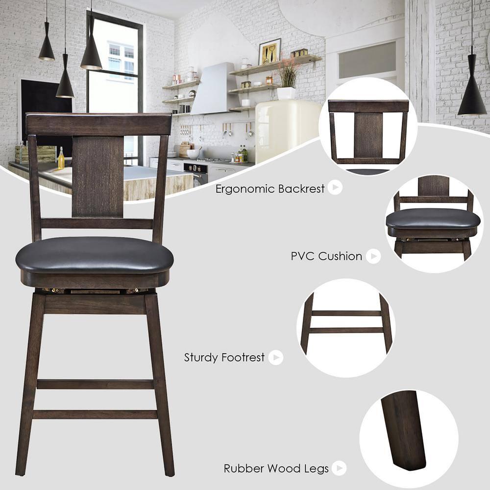 1PC\2PCS\3PCS\4PCS Swivel Bar Stool 24 inch Upholstered Counter Height Bar Chair W/Rubber Wood Legs