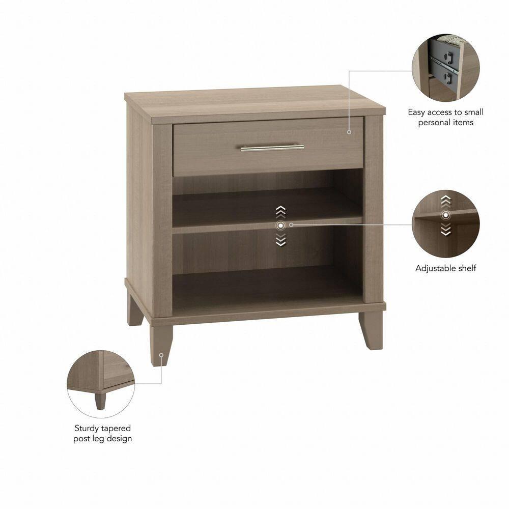 Bush Furniture Somerset Nightstand In Ash Gray: Contemporary Design with Satin Nickel Hardware