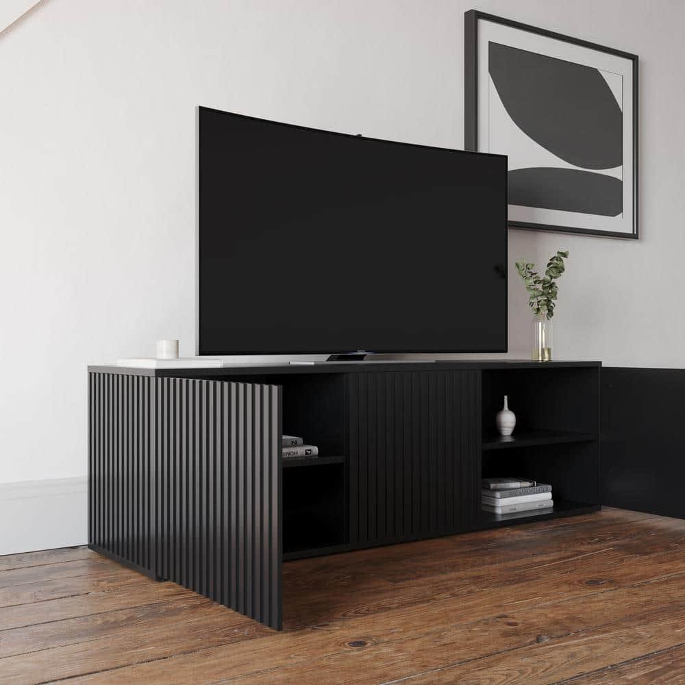 Trelisse Black 60 in. TV Stand Fits TVs Upto 70 in. with 3-Doors