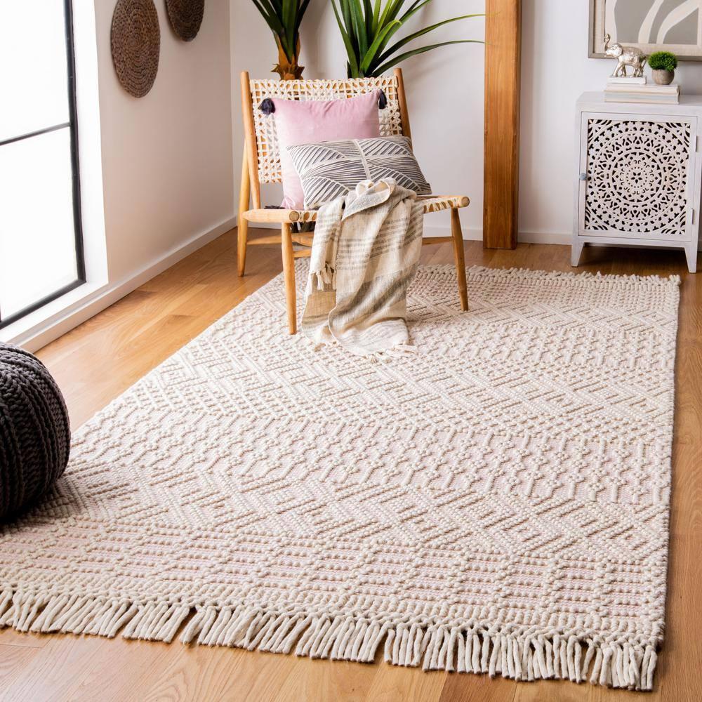 Natura NAT852 Hand Loomed Indoor Area Rug - Ivory/Pink - 9' Round - Safavieh