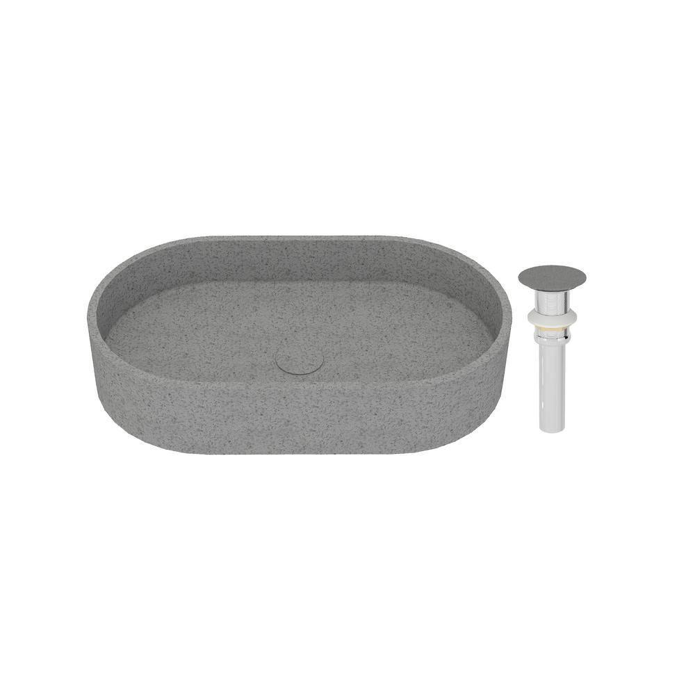 23.63 in. Oval Vessel Bathroom Sink with Pop-up Drain in Mottled Bluish Gray Cement