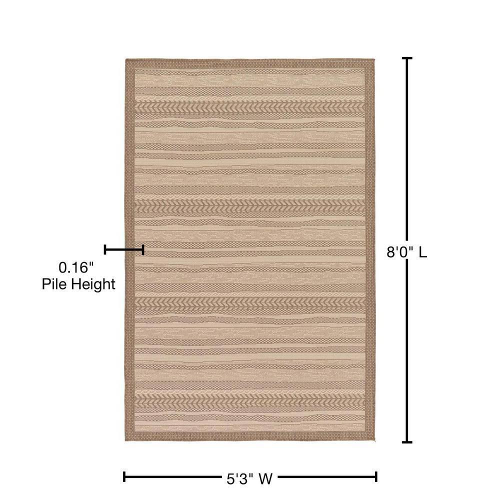 Unique Loom Lines Outdoor 5 x 8 (ft) Loomed Polypropylene Brown/Beige Rectangular Indoor/Outdoor Geometric French Country Area rug