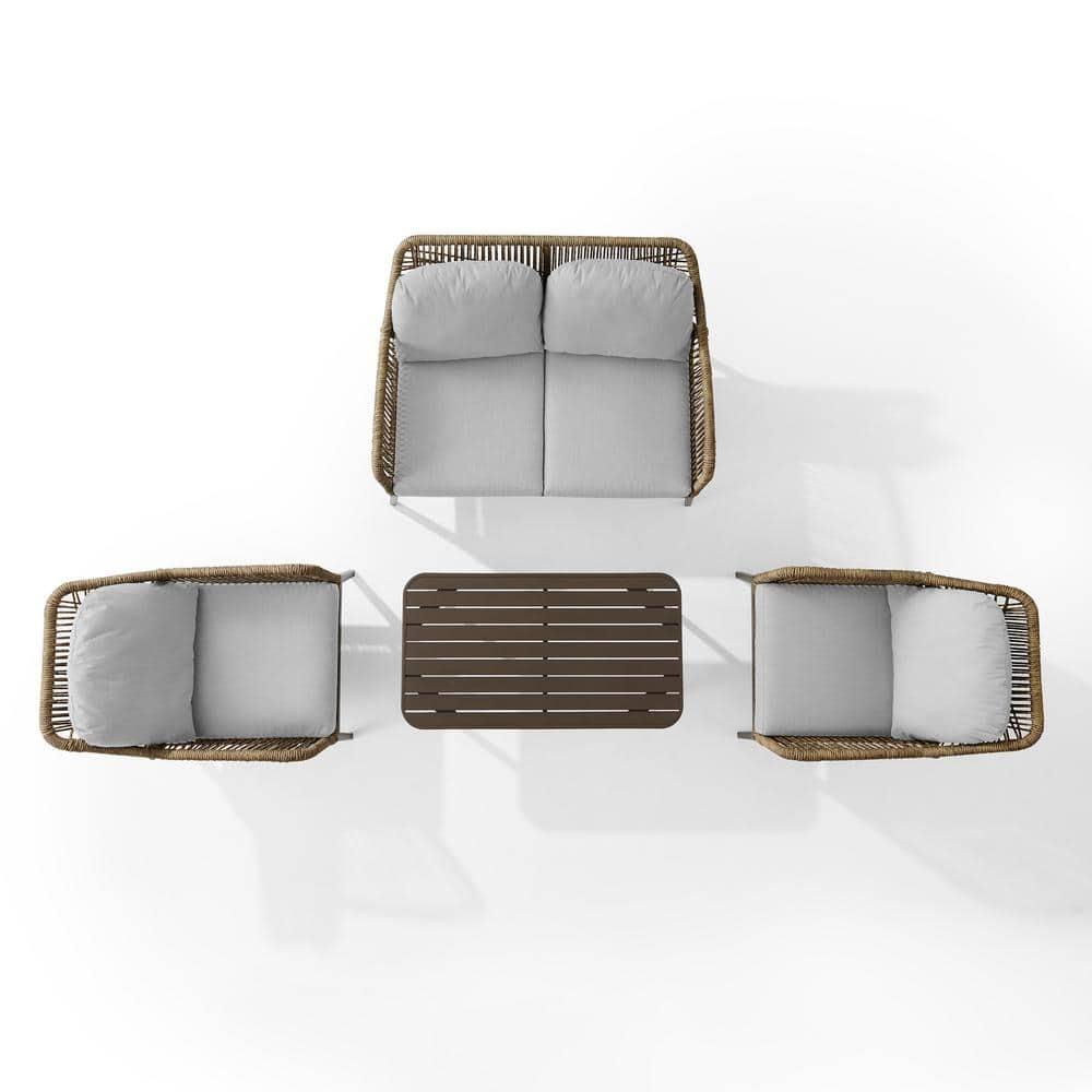 Haven 4pc Outdoor Wicker Conversation Set: Weather-Resistant, Steel Frame, Polyester Cushions - Crosley