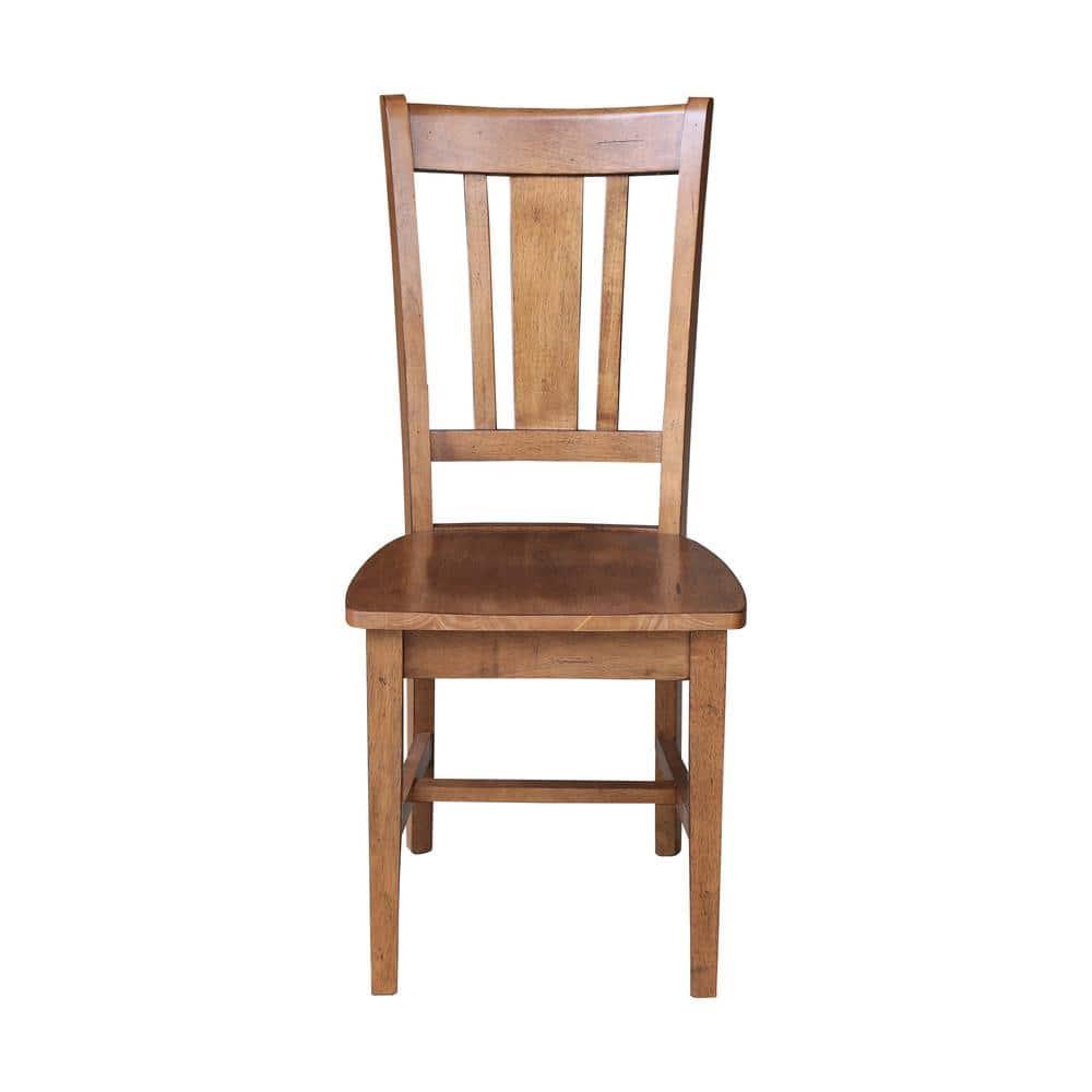 Set of 2 San Remo Splat Back Chairs Distressed Oak - International Concepts: Solid Wood, Parawood Material, Mid-Century Style