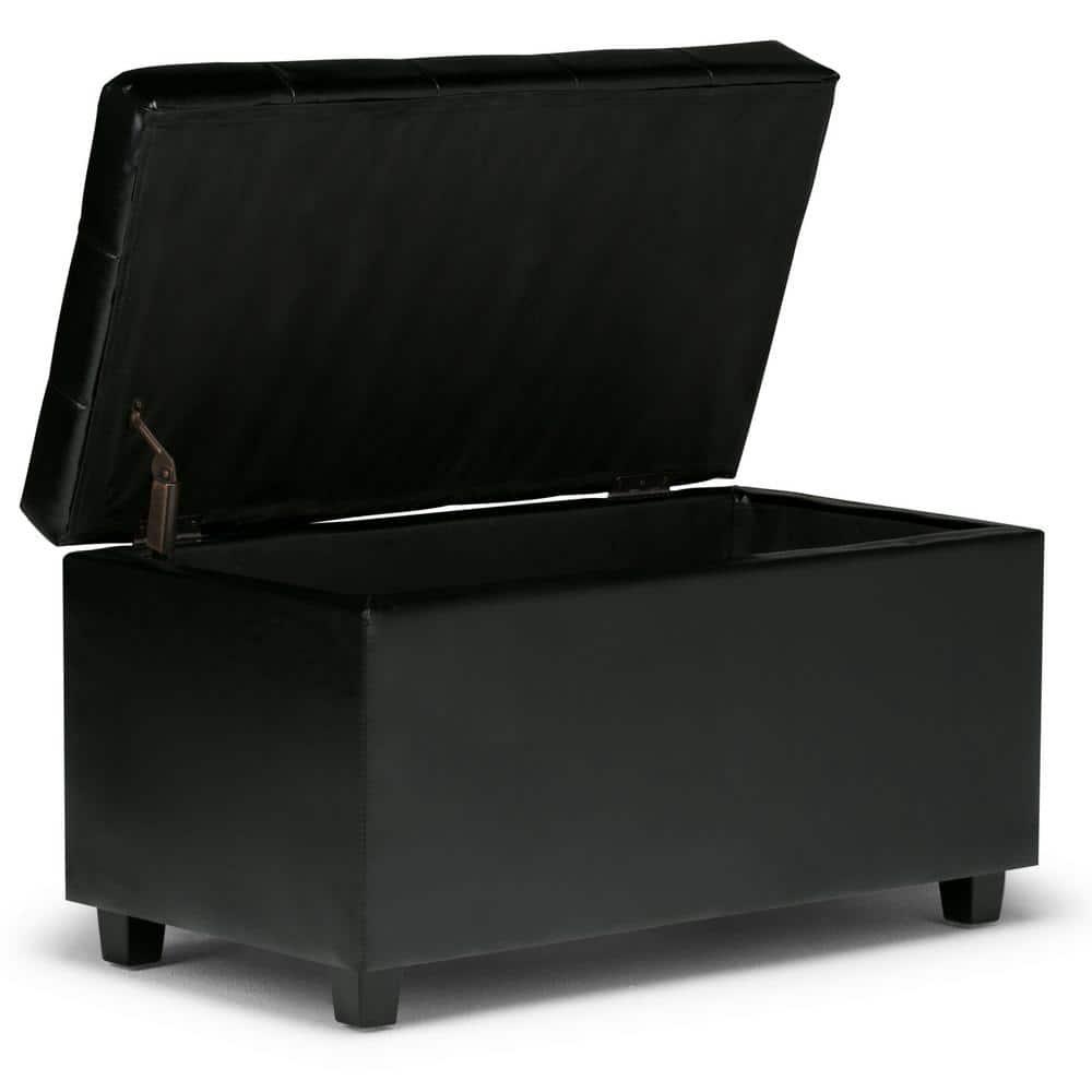 Simpli Home Cosmopolitan 34"W Upholstered Storage Ottoman with Tufted Design and Large Interior Storage