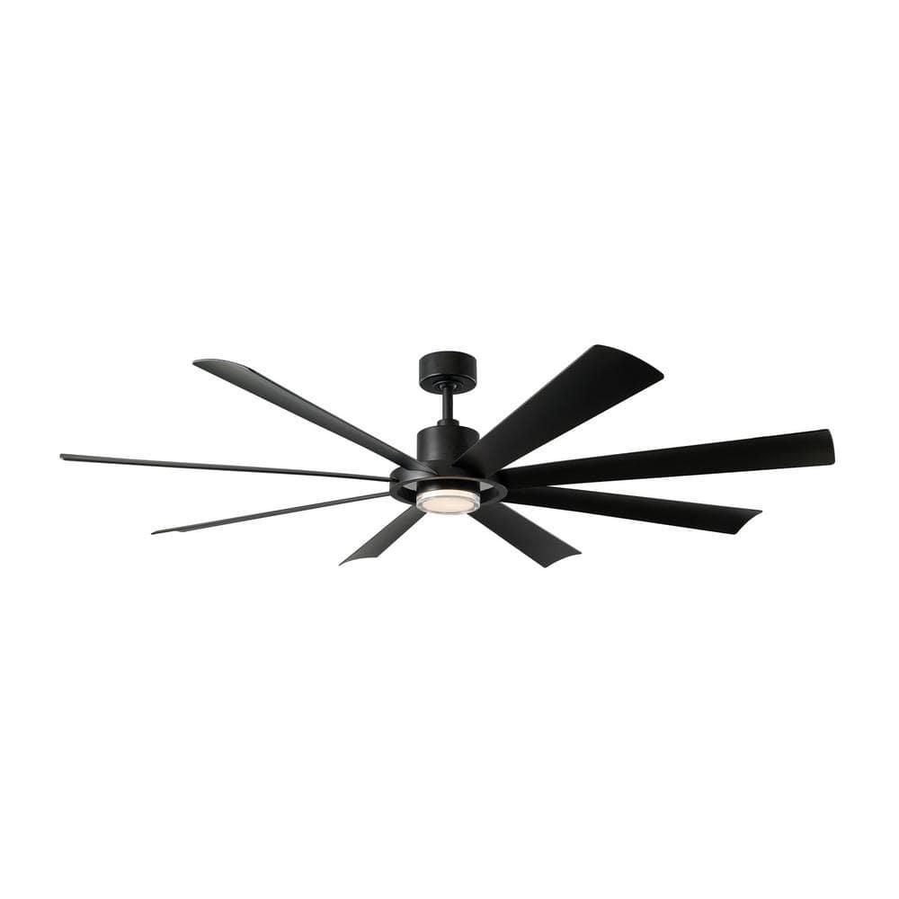 Aura 72" Matte Black Smart Ceiling Fan with Frosted Acrylic Diffuser