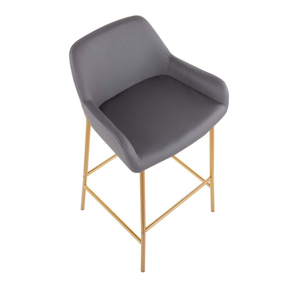 Set of 2 Daniella Metal Faux Leather Barstools Gold/Gray - LumiSource: Upholstered, Fixed Height, with Back