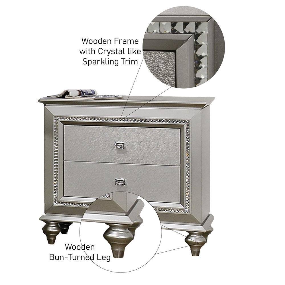 ACME Kaitlyn 2-Drawer Wooden Nightstand in Champagne White