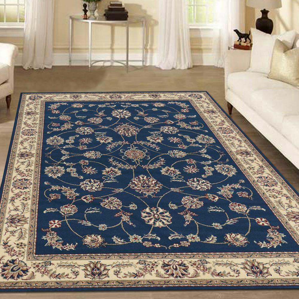 Radici Usa Como Area Rug 1596 Navy Blue Italian Bordered 7' 9" x 11' Rectangle