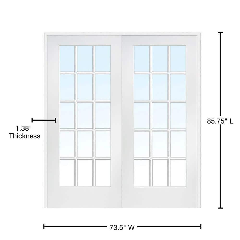 National Door Company, Interior Double Door, MDF, 72" x 84", 15 Lite True Divided, Clear Glass Collection, Both Active