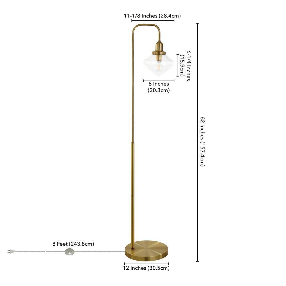 Evelyn&Zoe Zariza Arc Floor Lamp with Glass Shade, Brass/Clear