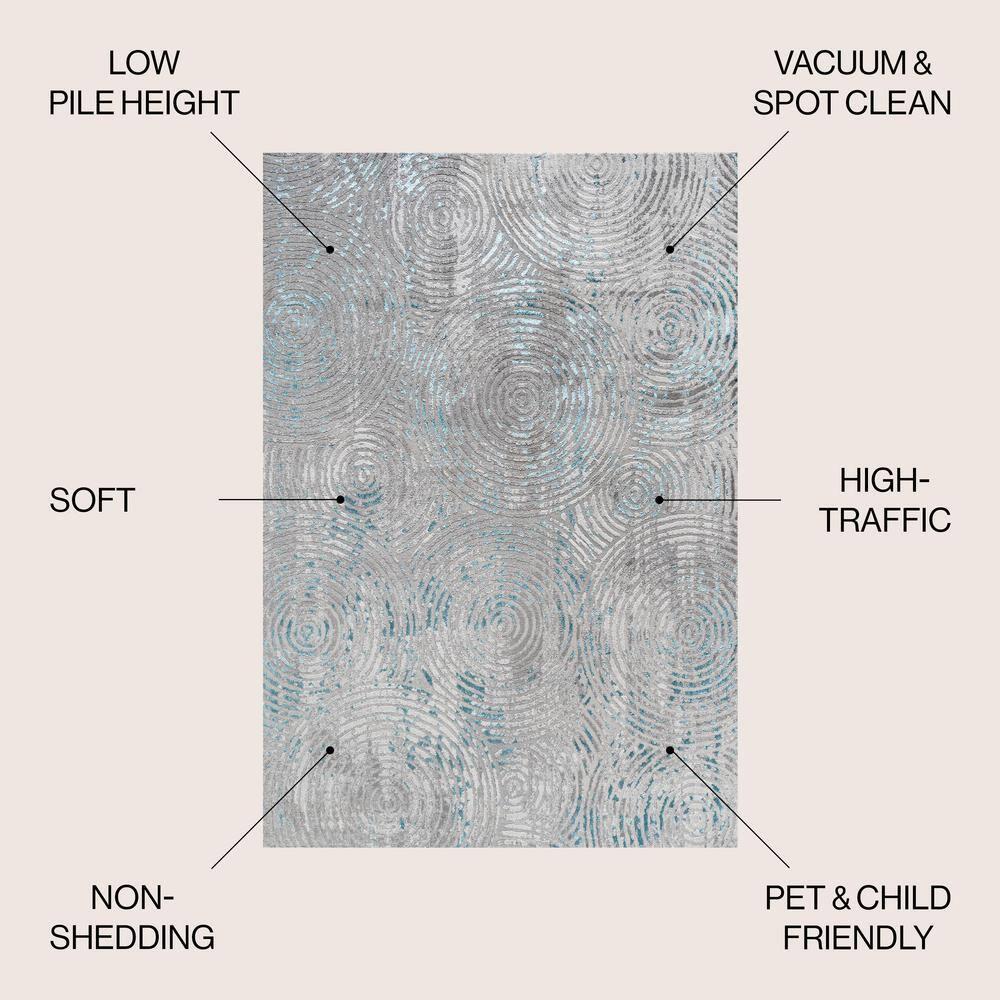 4'x6' Timeworn Modern Abstract Area Rug, Gray/Turquoise - JONATHAN Y