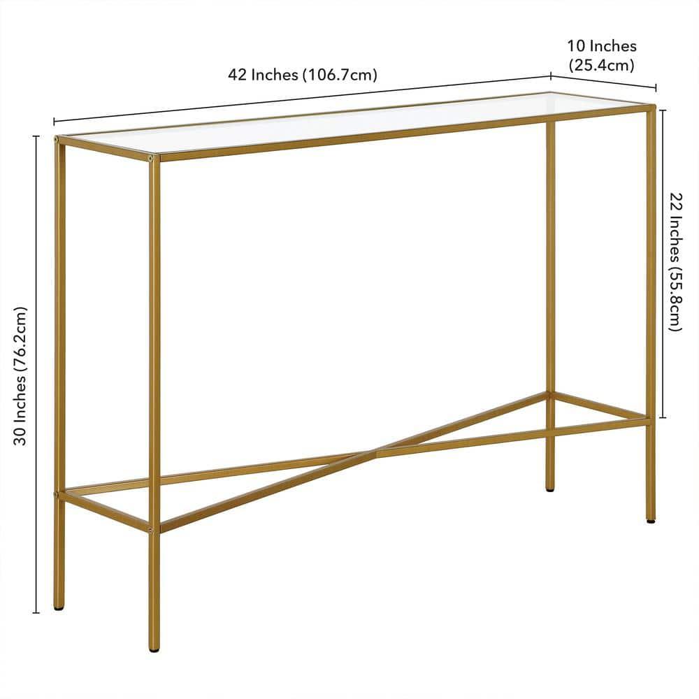 Evelyn&Zoe Henley 42" Wide Rectangular Console Table with Glass Top, Brass