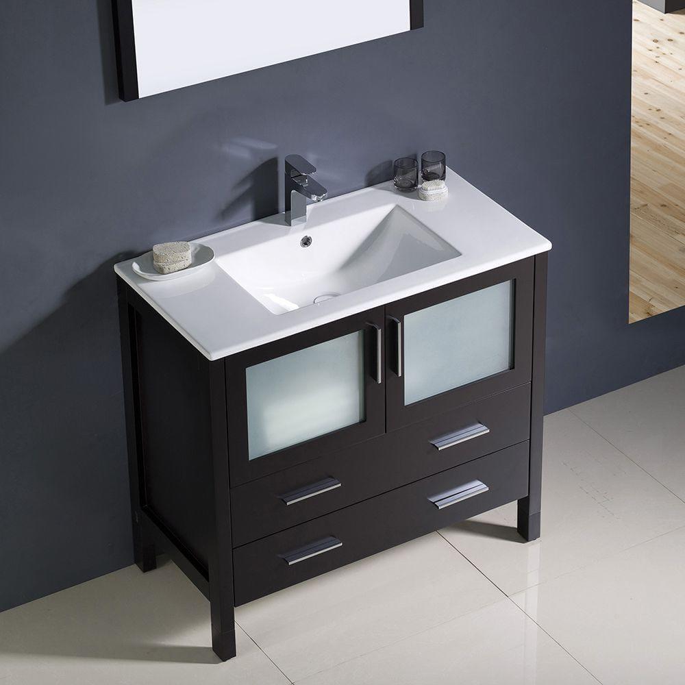 Torino 36'' Single Bathroom Vanity with Ceramic Top with Mirror